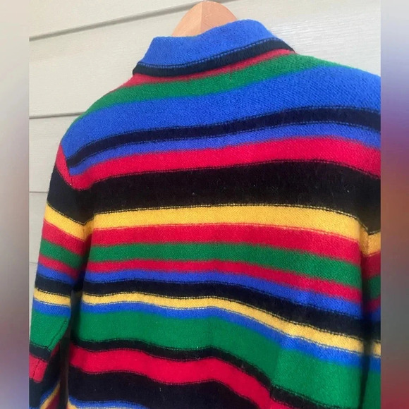TALBOTS 90s vintage wool sweater rainbow striped peacoat cardigan sz M - Picture 7 of 15